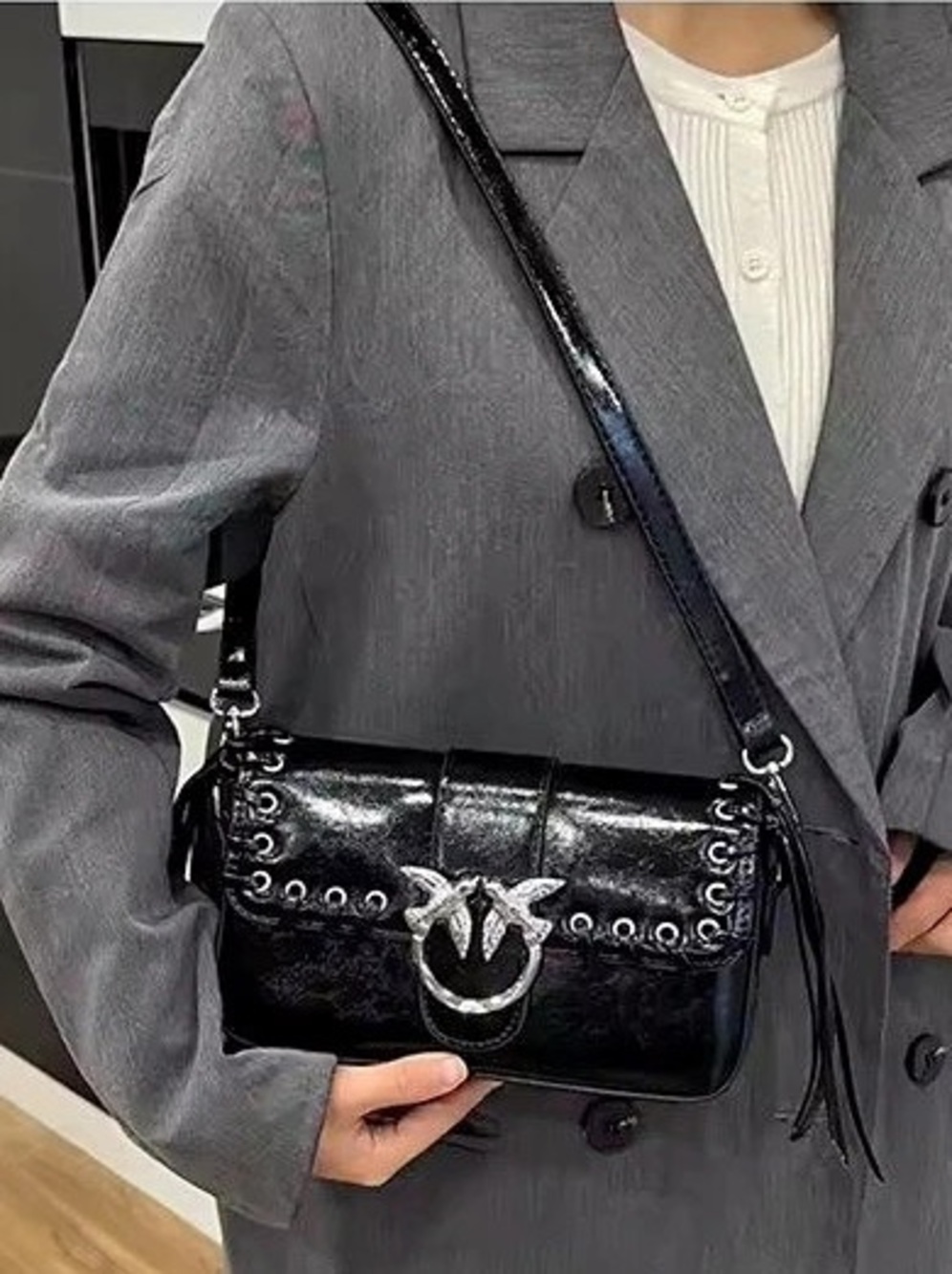 New designer inspired Love Bag Click Soft Horizontal Mini with Eyelets Black